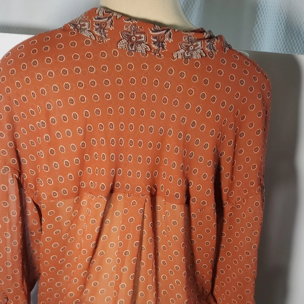 Free People Easy Rider Sheer Blouse Size M Burnt Orange Pockets
